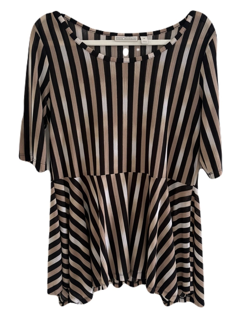 Dana Buchman Black and Cream Striped Peplum Tunic